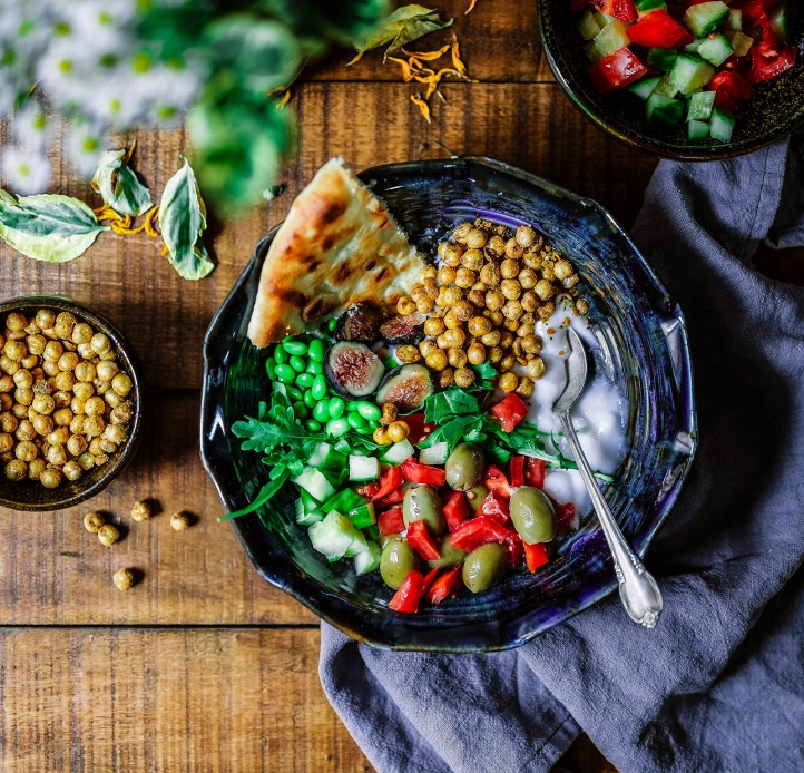 Plate of food on a table